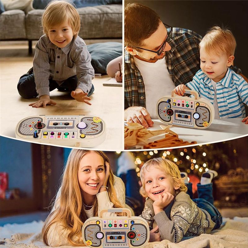 Montessori Wooden Busy Board Toddler - Papan Aktivitas Kayu Montessori, 5 Sakelar