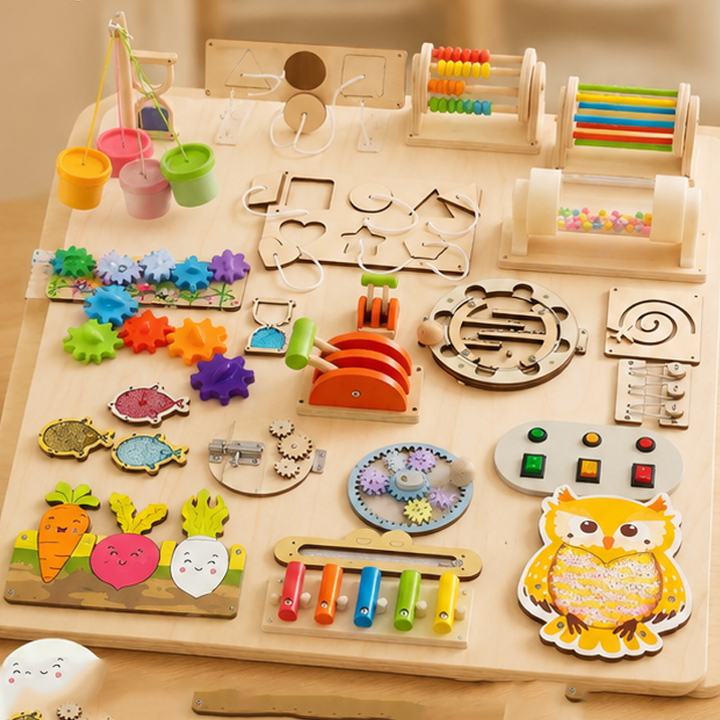 Aksesoris Papan Aktivitas Mont - Montessori Wooden Busy Board Toddler ulasan dan harga